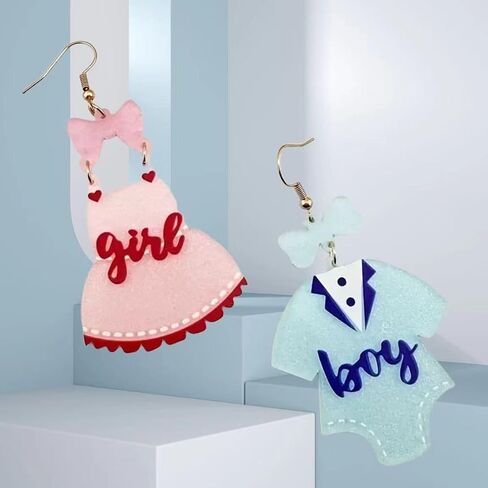 Gender Reveal Earrings Glitter Acrylic Blue Pink Dress Earrings for Gender Reveal Pregnancy Announcement Baby Shower Party in Saudi Arabia