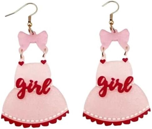 Gender Reveal Earrings Glitter Acrylic Blue Pink Dress Earrings for Gender Reveal Pregnancy Announcement Baby Shower Party in Saudi Arabia