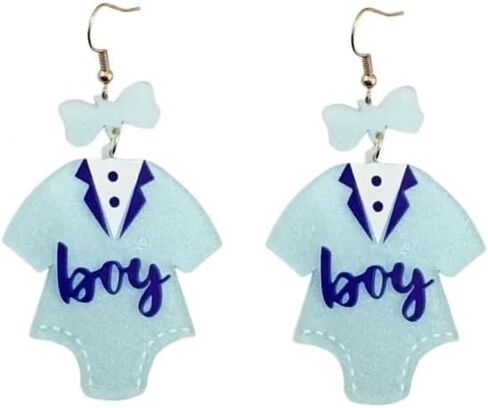 Gender Reveal Earrings Glitter Acrylic Blue Pink Dress Earrings for Gender Reveal Pregnancy Announcement Baby Shower Party in Saudi Arabia