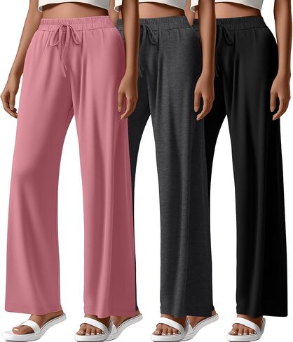 Neer 3 Pack Women's Wide Leg Yoga Pant High Waist Drawstring Sweatpants Loose Open Bottom Lounge Pants with Pockets in Saudi Arabia
