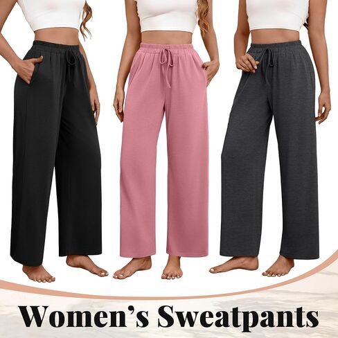 Neer 3 Pack Women's Wide Leg Yoga Pant High Waist Drawstring Sweatpants Loose Open Bottom Lounge Pants with Pockets in Saudi Arabia