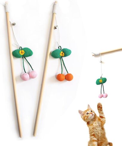 IUHKBH Cat Wands، قطعتان من عصا تحفيز القطط على شكل حيوان مع جرس خشبي للقطط، لعبة تفاعلية للقطط والقطط in Saudi Arabia