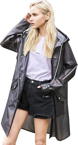 L-Rain Durable TPU Clear Rain Coat for Adults - Women and Men Fashion Hooded Rain Poncho in Saudi Arabia