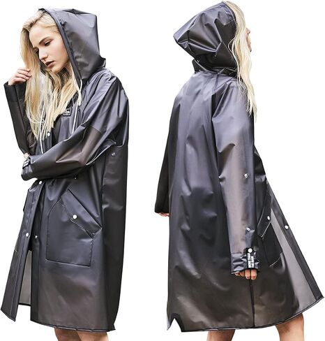 L-Rain Durable TPU Clear Rain Coat for Adults - Women and Men Fashion Hooded Rain Poncho in Saudi Arabia