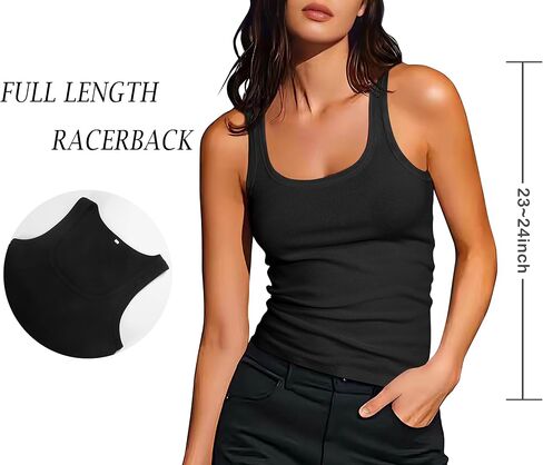 Artfish Women Sleeveless Ribbed Fitted Scoop Neck Full Length Racerback Basic Tank Tops in Saudi Arabia