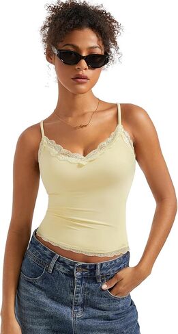 SUUKSESS Women Padded Lace Double Lined Tank Tops Sexy V Neck Summer Going Out Top in Saudi Arabia