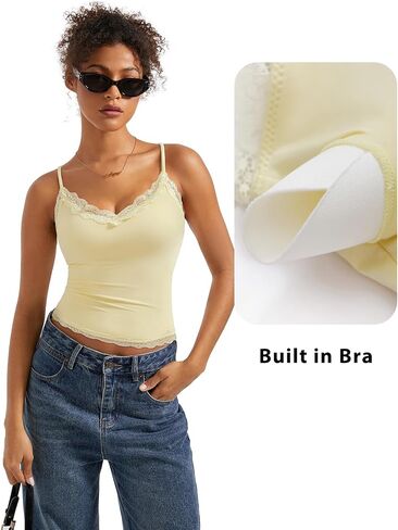 SUUKSESS Women Padded Lace Double Lined Tank Tops Sexy V Neck Summer Going Out Top in Saudi Arabia