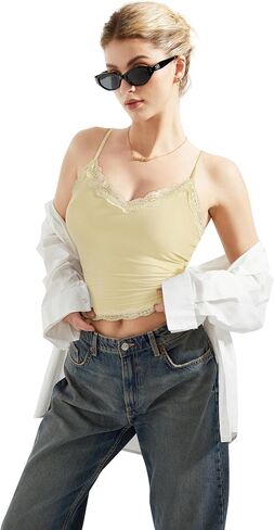 SUUKSESS Women Padded Lace Double Lined Tank Tops Sexy V Neck Summer Going Out Top in Saudi Arabia