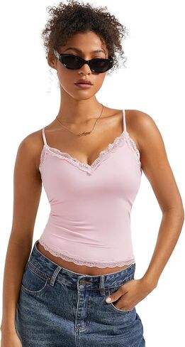SUUKSESS Women Padded Lace Double Lined Tank Tops Sexy V Neck Summer Going Out Top in Saudi Arabia