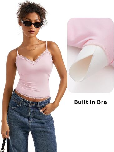 SUUKSESS Women Padded Lace Double Lined Tank Tops Sexy V Neck Summer Going Out Top in Saudi Arabia
