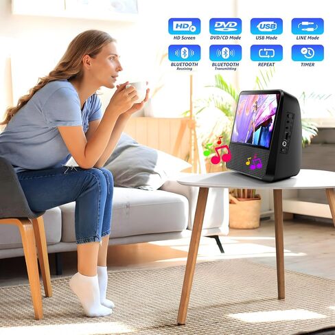 مشغل DVD محمول ROADOM مقاس 9.8 بوصات مع بطاقة SD/منفذ USB، بطارية قابلة لإعادة الشحن لمدة 5 ساعات، شاشة حماية للعين مقاس 7 بوصات، دعم AV/الصوت/لوحة الألعاب (أبيض) in Saudi Arabia