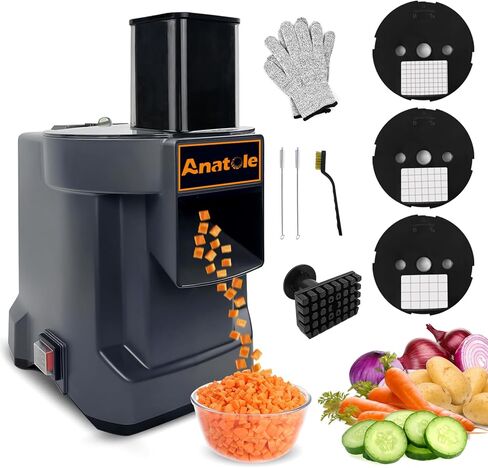 Anatole Electric Vegetable Dicer Slicer Commercial Food Processor Multifunctional Veggie Chopper Professional Heavy Duty Fruits Cutter with 2 Stainless Steel Blades for Carrot Potato Onion 100W 110V in Kuwait