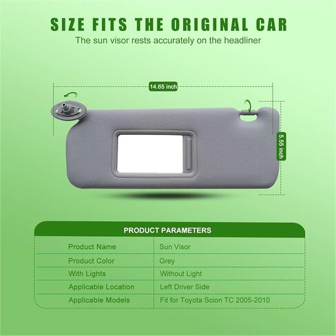 Left Driver Side Sun Visor Compatible with Toyota Scion TC 2005-2010 Replaces# 74320-21210-B2 Gray (Left Driver Side) in Saudi Arabia