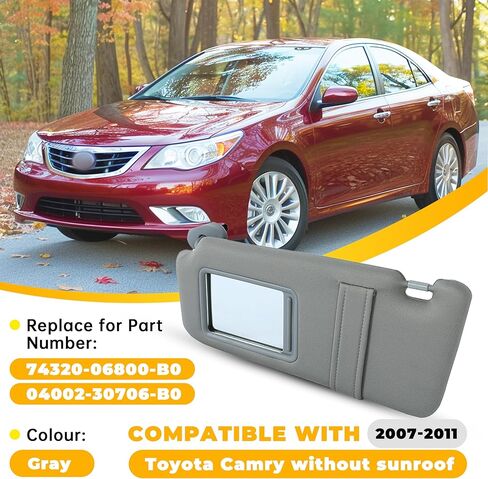 KUAFU Pair Sun Visor Set Compatible with 2007 2008 2009 2010 2011 Toyota Camry Without Sunroof Gray Replacement for 74320-06780-B0 74320-33B81-B0 74310-06750-B0 Driver and Passenger Side in Saudi Arabia