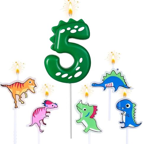 Number 3 Dinosaur Birthday Candles Set, Dino-Themed Cake Candle 3 2.75 Inch Green with 5Pcs Dinosaur Candles for Birthday Parties Celebration in Saudi Arabia
