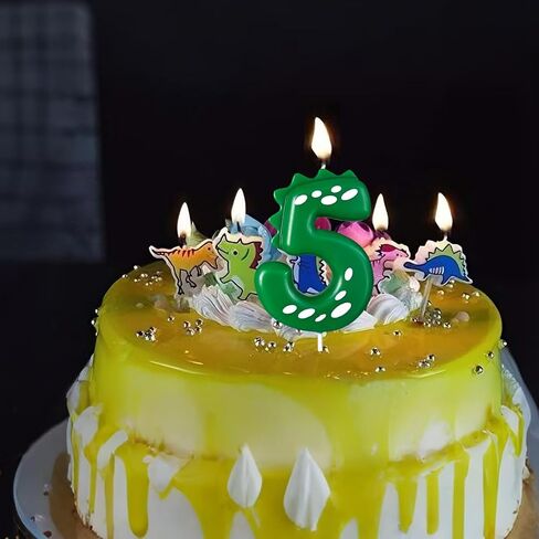Number 3 Dinosaur Birthday Candles Set, Dino-Themed Cake Candle 3 2.75 Inch Green with 5Pcs Dinosaur Candles for Birthday Parties Celebration in Saudi Arabia