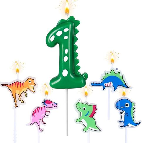 Number 3 Dinosaur Birthday Candles Set, Dino-Themed Cake Candle 3 2.75 Inch Green with 5Pcs Dinosaur Candles for Birthday Parties Celebration in Saudi Arabia