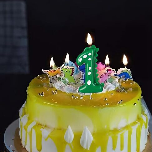 Number 3 Dinosaur Birthday Candles Set, Dino-Themed Cake Candle 3 2.75 Inch Green with 5Pcs Dinosaur Candles for Birthday Parties Celebration in Saudi Arabia