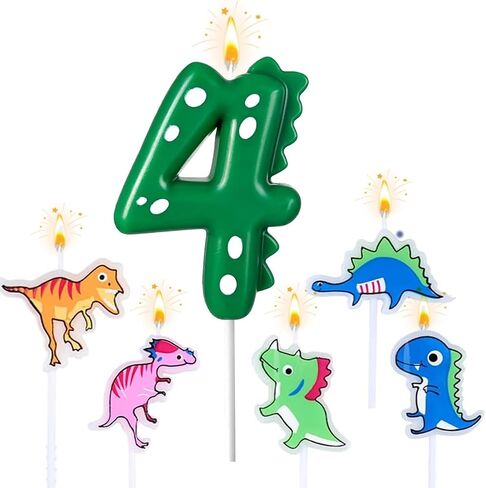 Number 3 Dinosaur Birthday Candles Set, Dino-Themed Cake Candle 3 2.75 Inch Green with 5Pcs Dinosaur Candles for Birthday Parties Celebration in Saudi Arabia