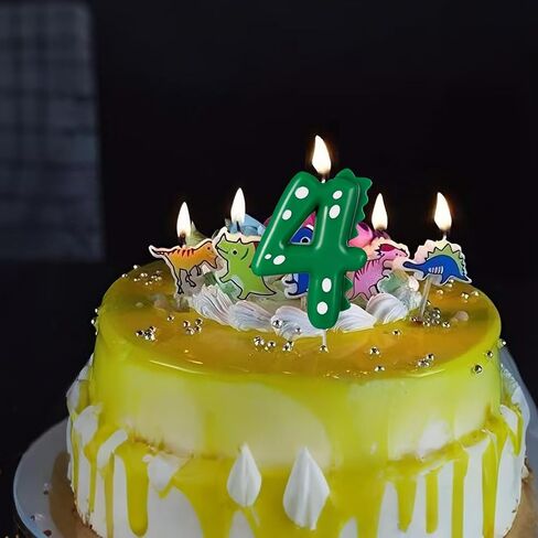 Number 3 Dinosaur Birthday Candles Set, Dino-Themed Cake Candle 3 2.75 Inch Green with 5Pcs Dinosaur Candles for Birthday Parties Celebration in Saudi Arabia
