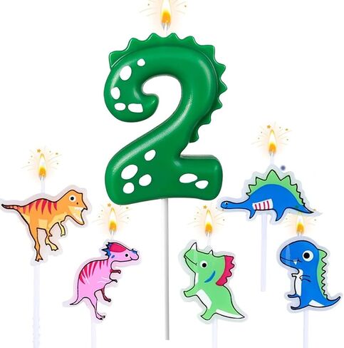 Number 3 Dinosaur Birthday Candles Set, Dino-Themed Cake Candle 3 2.75 Inch Green with 5Pcs Dinosaur Candles for Birthday Parties Celebration in Saudi Arabia