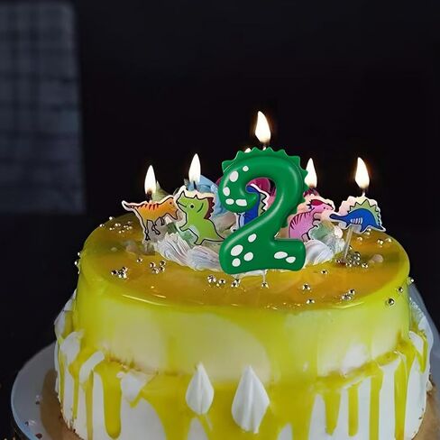 Number 3 Dinosaur Birthday Candles Set, Dino-Themed Cake Candle 3 2.75 Inch Green with 5Pcs Dinosaur Candles for Birthday Parties Celebration in Saudi Arabia