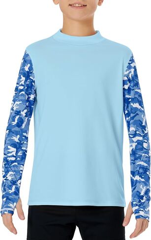 UPF 50+ Boys Rash Guard Long Sleeve Thumb Hole UV Sun Protection Swim Shirt for Kids Quick-Dry SPF Fishing Shirts in Kuwait