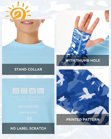 UPF 50+ Boys Rash Guard Long Sleeve Thumb Hole UV Sun Protection Swim Shirt for Kids Quick-Dry SPF Fishing Shirts in Kuwait