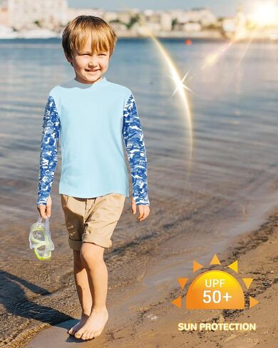 UPF 50+ Boys Rash Guard Long Sleeve Thumb Hole UV Sun Protection Swim Shirt for Kids Quick-Dry SPF Fishing Shirts in Kuwait