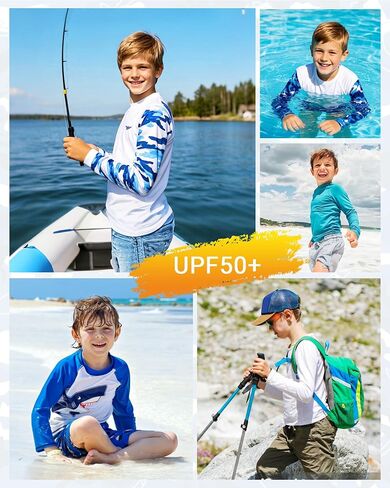 UPF 50+ Boys Rash Guard Long Sleeve Thumb Hole UV Sun Protection Swim Shirt for Kids Quick-Dry SPF Fishing Shirts in Kuwait