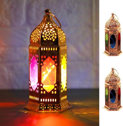 2 عبوة على الطراز المغربي LED شمعة الفوانيس التي تعمل بالطاقة ، مصباح شموع صغير ، مع ألواح زجاجية شفافة ، 7 بوصات معلقة داخليًا لمصباح معدني زخرفي رمضان （الذهب الوردي） in Kuwait