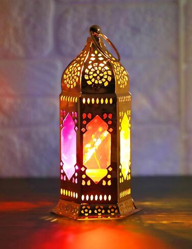 2 عبوة على الطراز المغربي LED شمعة الفوانيس التي تعمل بالطاقة ، مصباح شموع صغير ، مع ألواح زجاجية شفافة ، 7 بوصات معلقة داخليًا لمصباح معدني زخرفي رمضان （الذهب الوردي） in Kuwait