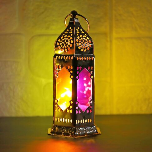 2 عبوة على الطراز المغربي LED شمعة الفوانيس التي تعمل بالطاقة ، مصباح شموع صغير ، مع ألواح زجاجية شفافة ، 7 بوصات معلقة داخليًا لمصباح معدني زخرفي رمضان （الذهب الوردي） in Kuwait