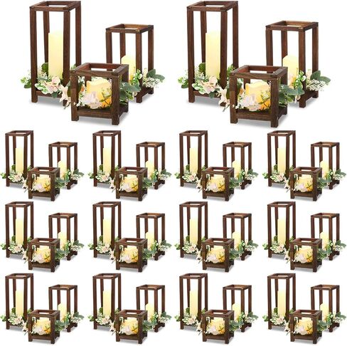 Hushee 15 Set 45 Pcs Wooden Wedding Lantern Centerpiece Wooden Candle Lantern Set Rustic Lantern Candle Holder for Wedding Table Decoration Farmhouse Candle Lantern for Christmas Party (White) in Saudi Arabia