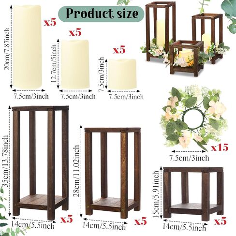 Hushee 15 Set 45 Pcs Wooden Wedding Lantern Centerpiece Wooden Candle Lantern Set Rustic Lantern Candle Holder for Wedding Table Decoration Farmhouse Candle Lantern for Christmas Party (White) in Saudi Arabia