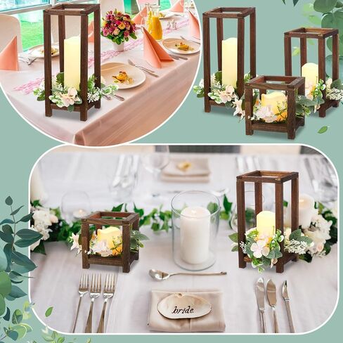 Hushee 15 Set 45 Pcs Wooden Wedding Lantern Centerpiece Wooden Candle Lantern Set Rustic Lantern Candle Holder for Wedding Table Decoration Farmhouse Candle Lantern for Christmas Party (White) in Saudi Arabia