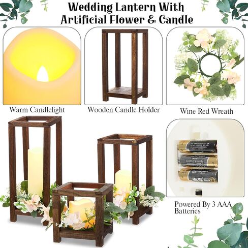 Hushee 15 Set 45 Pcs Wooden Wedding Lantern Centerpiece Wooden Candle Lantern Set Rustic Lantern Candle Holder for Wedding Table Decoration Farmhouse Candle Lantern for Christmas Party (White) in Saudi Arabia