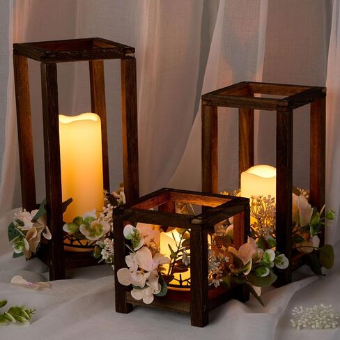 Hushee 15 Set 45 Pcs Wooden Wedding Lantern Centerpiece Wooden Candle Lantern Set Rustic Lantern Candle Holder for Wedding Table Decoration Farmhouse Candle Lantern for Christmas Party (White) in Saudi Arabia