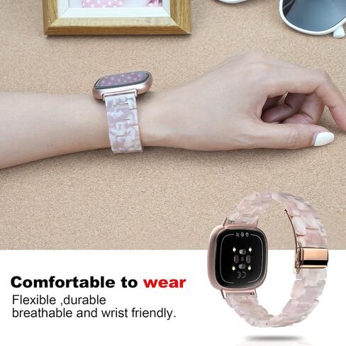 Awsmor Resin Band متوافق مع Fitbit Versa 4/Versa 3/Fitbit Sense 2/Sense Band Women ، حزام بديل للمعصم خفيفة الوزن للعكس 3/4/Sense 2 Smartwatch in Kuwait