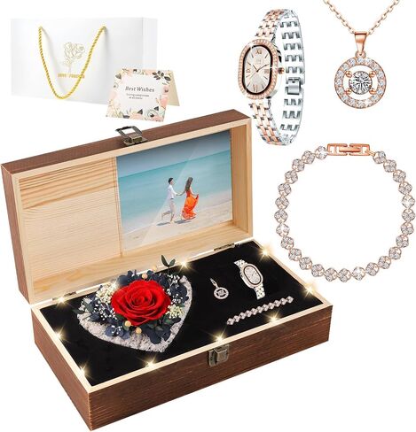 Birthday Gifts for Women - Preserved Roses with Watch Sets Romantic Women's Gifts for Women,Daughters, Sister, Girlfriend on Birthday, Anniversary, Thanksgiving, Christmas - Red in Saudi Arabia