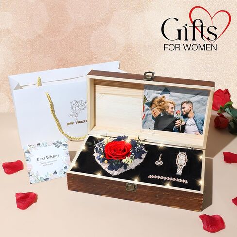 Birthday Gifts for Women - Preserved Roses with Watch Sets Romantic Women's Gifts for Women,Daughters, Sister, Girlfriend on Birthday, Anniversary, Thanksgiving, Christmas - Red in Saudi Arabia