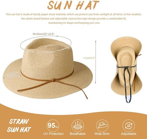 القبعات الصيفية قش شمس للنساء واسعة الحافة UV UPF 80+ بنما فيدورا بيتش قبعة مع الرياح حبل in Kuwait