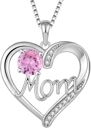 YL Mother's Day Gift Heart Necklace for Mom 925 Sterling Silver Love Heart Pendant Birthstones Jewelry for Women in Saudi Arabia