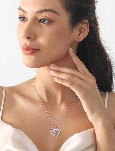 YL Mother's Day Gift Heart Necklace for Mom 925 Sterling Silver Love Heart Pendant Birthstones Jewelry for Women in Saudi Arabia