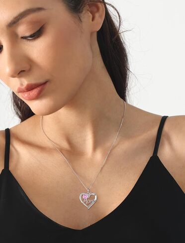 YL Mother's Day Gift Heart Necklace for Mom 925 Sterling Silver Love Heart Pendant Birthstones Jewelry for Women in Saudi Arabia