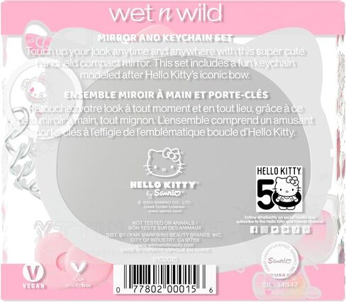 wet n wild Hello Kitty Collection, Mirror & Pink Bow Keychain Duo, Comfort-Grip Handle, Versatile & Portable Hand Mirror in Kuwait