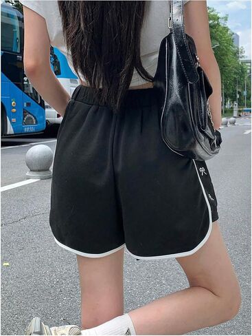 SweatyRocks Women's Bow Embroidery Shorts Drawstring Waist Straight Leg Casual Loose Shorts in Saudi Arabia