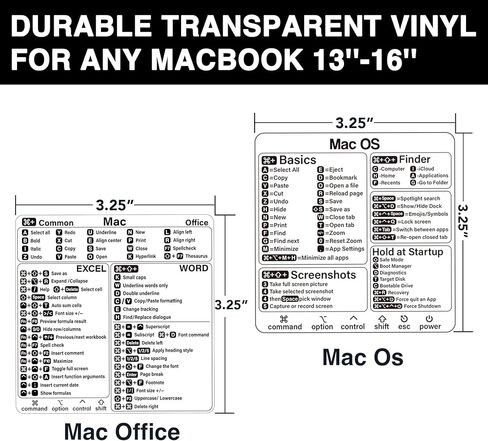 ملصق اختصارات Mac - ملصق اختصارات نظام التشغيل Mac (M1+Intel) + Word/Excel، ملصقات اختصارات لوحة مفاتيح الكمبيوتر المحمول لجهاز MacBook، متوافق مع MacBook Air/Pro مقاس 13-16 بوصة in Saudi Arabia