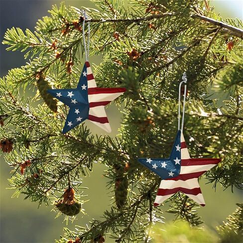 4th of July Metal Star Ornament for Tree American Flag Barn Hanging Ornament Patriotic Decorations for Memorial Day Veterans Labor Day Party Supplies in Saudi Arabia