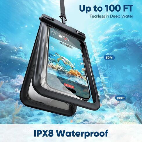 جراب هاتف مقاوم للماء (عبوتان)، BG01 IP68 حافظة هاتف عائمة مقاومة للماء لهاتف iPhone 16 Pro Max، حقيبة جافة للشاطئ، الرحلات البحرية، كاياك أسود in Saudi Arabia